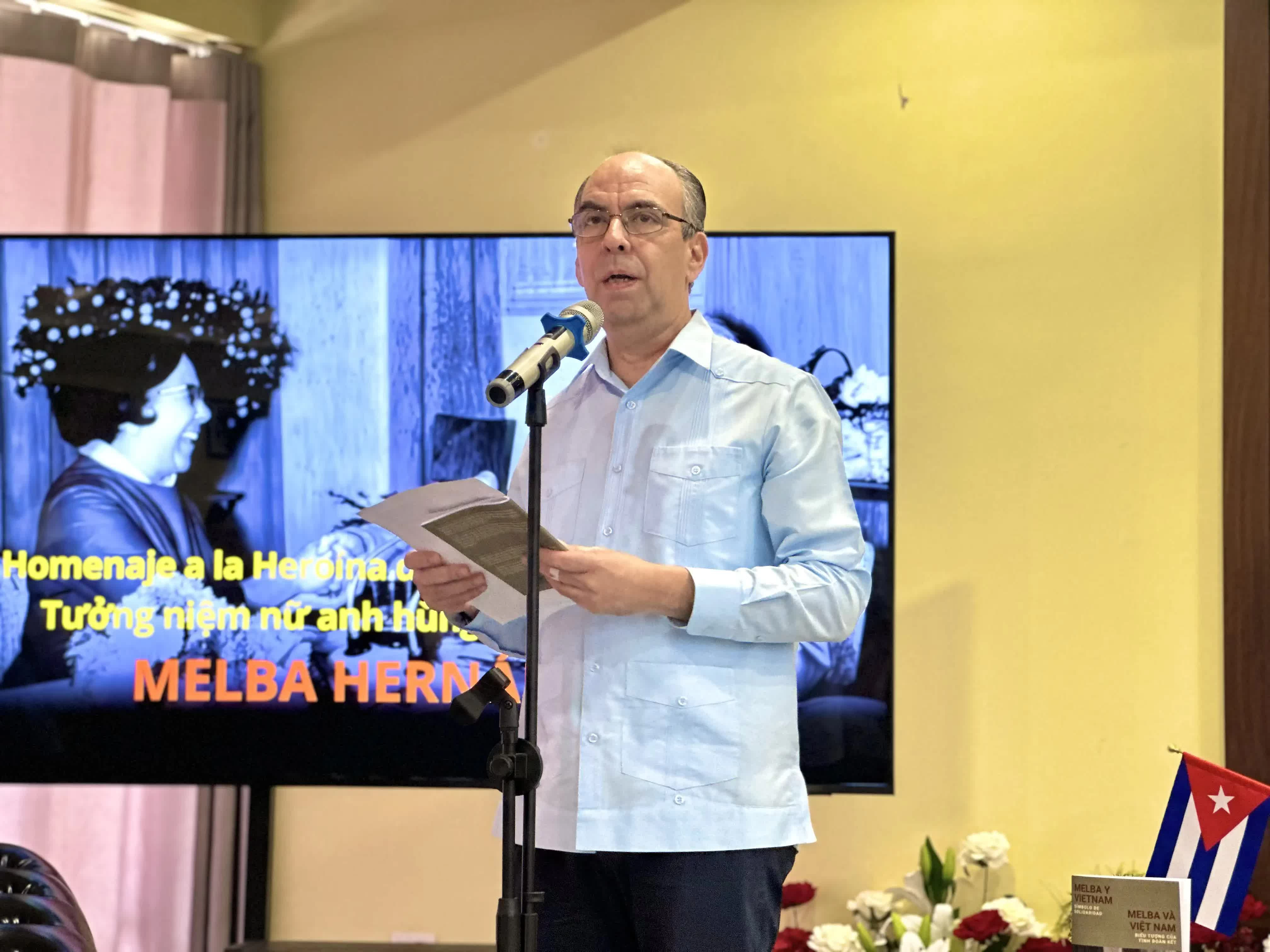 Đại sứ Cuba tại Việt Nam Rogelio Polanco Fuentes chia sẻ về di sản đoàn kết mà nữ anh hùng Melba Hernández để lại trong quan hệ Việt Nam-Cuba. (Ảnh: Trung Anh) Đại sứ Cuba tại Việt Nam Rogelio Polanco Fuentes chia sẻ về di sản đoàn kết mà nữ anh hùng Melba Hernández để lại trong quan hệ Việt Nam-Cuba. (Ảnh: Trung Anh)