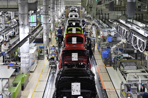 Dây chuyền sản xuất xe ôtô của Tập đoàn Toyota tại nhà máy Tsutsumi ở quận Aichi, Nhật Bản. (Ảnh: AFP/TTXVN)