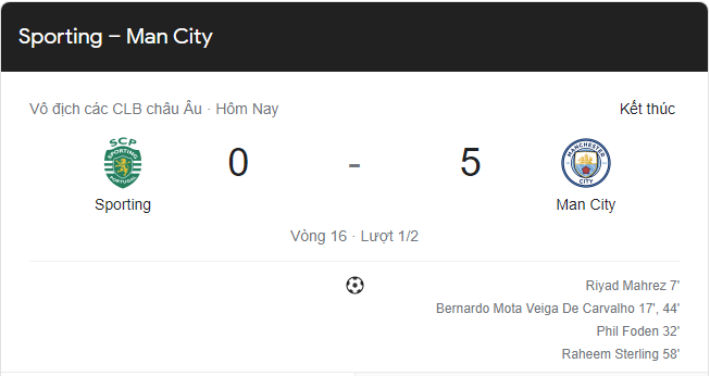 Link xem trực tiếp Sporting vs Man City 3h00 ngày 16/2 lượt đi vòng 1/8 Cúp C1