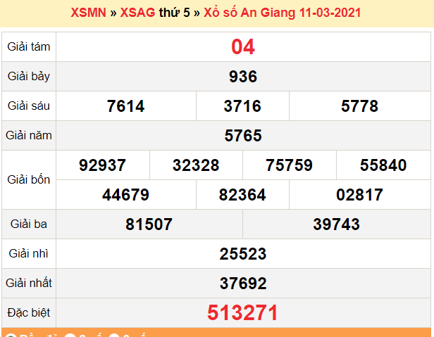 XSAG 11/3 - Kết quả xổ số An Giang hôm nay 11/3/2021 - SXAG 11/3 - KQXSAG thứ 5 XSAG 18/3 - Kết quả xổ số An Giang hôm nay 18/3/2021 - SXAG 18/3 - KQXSAG thứ 5
