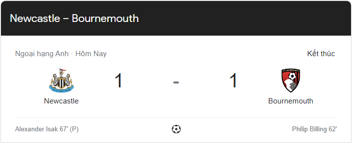 Link xem trực tiếp Newcastle vs Bournemouth (21h00 ngày 17/9) vòng 8 Ngoại hạng Anh