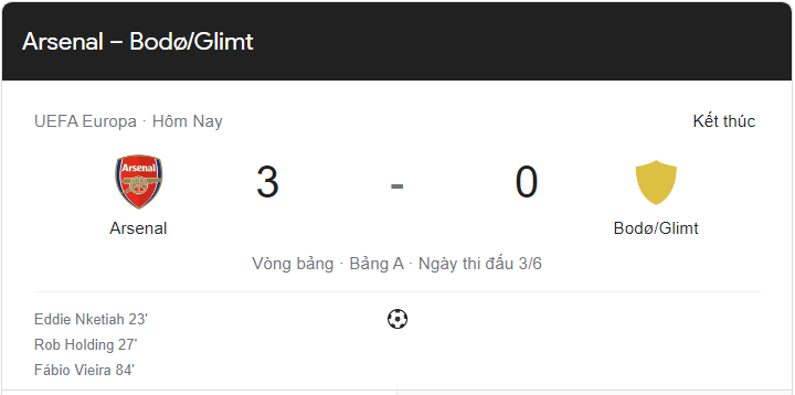Link xem trực tiếp Arsenal vs Bodo Glimt (2h00 ngày 7/10) vòng bảng Cúp C2 châu Âu