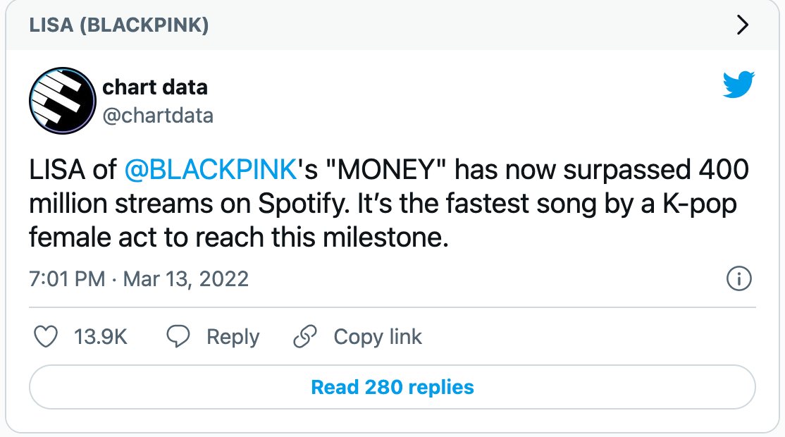 Thành viên Lisa BLACKPINK tiếp tục phá kỷ lục trên Spotify