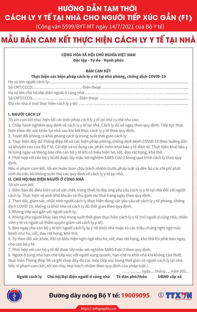 Covid 19: Bộ Y tế hướng dẫn tạm thời cách ly F1 tại nhà