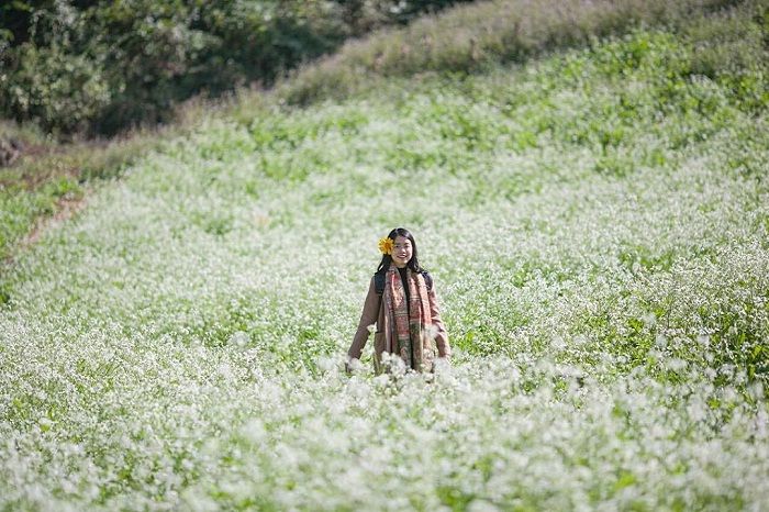 Ngoài thung lũng mận trắng muốt, bản Na Phách còn nổi tiếng với những cánh đồng hoa cải trắng trải dài ngỡ như “vô tận”, bao quanh khắp thung lũng, vươn lên cả sườn đồi. (Ảnh: ngocnguyen9316)
