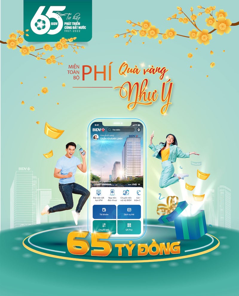 BIDV miễn toàn bộ phí trên kênh số, tri ân khách hàng nhân kỷ niệm 65 năm thành lập BIDV miễn toàn bộ phí trên kênh số, tri ân khách hàng nhân kỷ niệm 65 năm thành lập