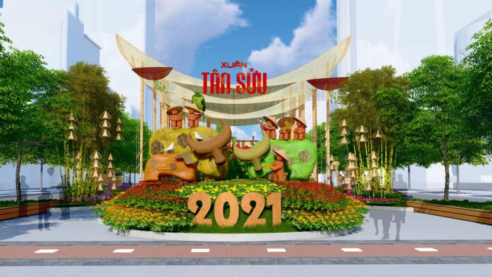A couple of buffalo models will be positioned at the entrance to the Flower Street which has been held annually to celebrate the traditional Tet since 2004.