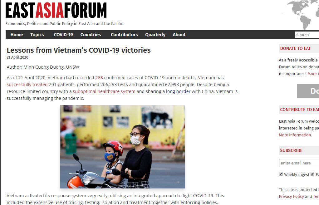 Diễn đàn học thuật quốc tế EAF phân tích bài học từ chiến thắng dịch Covid-19 của Việt Nam