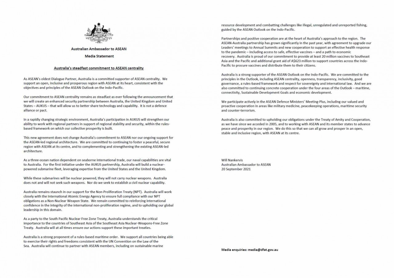 Đại sứ Australia tại ASEAN: Canberra kiên định với cam kết về vai trò trung tâm của ASEAN