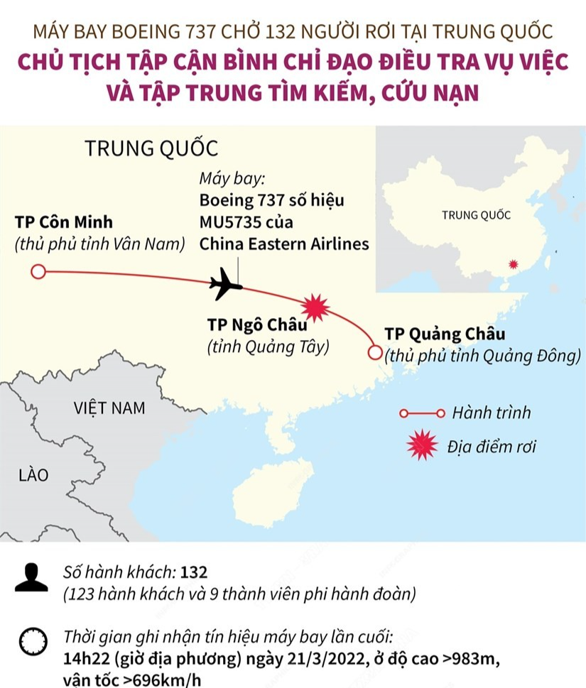 Vụ rơi máy bay ở Trung Quốc: Không tìm thấy người sống sót, Mỹ lên tiếng, Boeing chao đảo