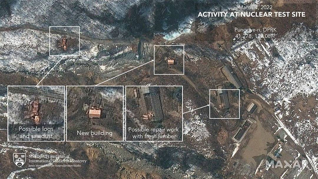 Hình ảnh vệ tinh phát hiện các điểm bất thường tại cơ sở Punggye-ri hồi đầu tháng 5. (Nguồn: Kyodo)