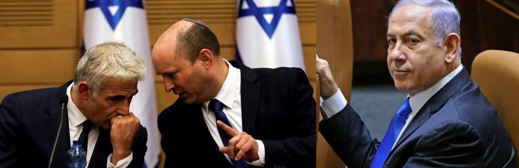 Từ trái qua phải: Ngoại trưởng Lapid, Thủ tướng Bennett và cựu Thủ tướng Netanyahu của Israel. (Nguồn: Isna, AFP)