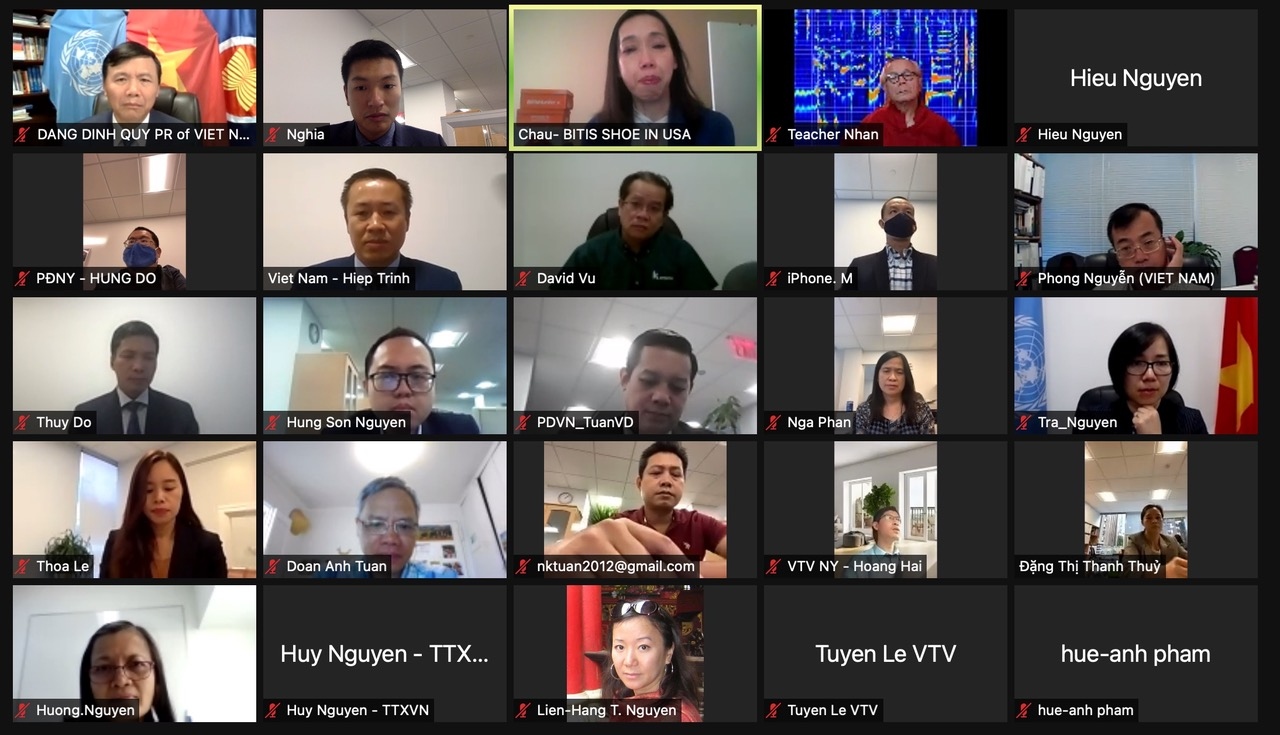 Phái đoàn Việt Nam tại Liên hợp quốc tổ chức kỷ niệm trực tuyến 76 năm Quốc khánh 2/9. (Nguồn: Phái đoàn đại diện Việt Nam tại LHQ)