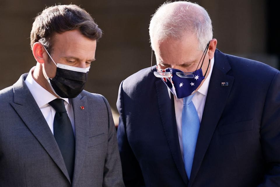 Tổng thống Pháp và Thủ tướng Australia tại một sự kiện ở Paris vào tháng 6 năm 2021. (nguồn: Getty Images)