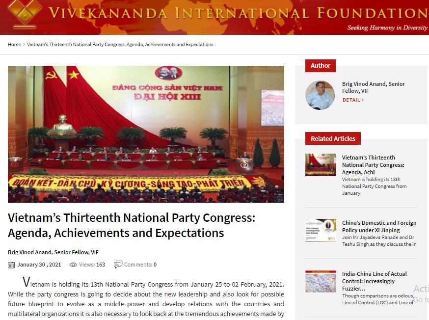 Chuyên gia Ấn Độ khẳng định Việt Nam đóng vai trò quốc tế quan trọng tại các diễn đàn toàn cầu. (Ảnh chụp màn hình)