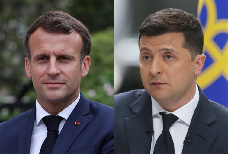 Tổng thống Ukraine Volodymyr Zelensky điện đàm khẩn cấp với người đồng cấp Pháp Emmanuel Macron. (Nguồn: Tân Hoa xã)