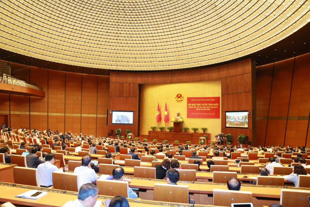 Quang cảnh hội nghị tại điểm cầu chính - Phòng họp Diên Hồng, Nhà Quốc hội (Hà Nội). (Nguồn: TTXVN) Quang cảnh hội nghị tại điểm cầu chính - Phòng họp Diên Hồng, Nhà Quốc hội (Hà Nội). (Nguồn: TTXVN)