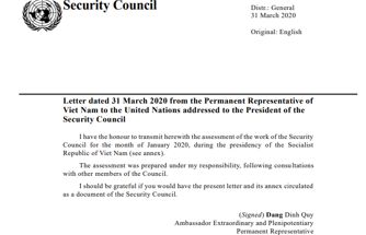Việt Nam hoàn tất sớm Báo cáo tháng Chủ tịch Hội đồng Bảo an 1/2020