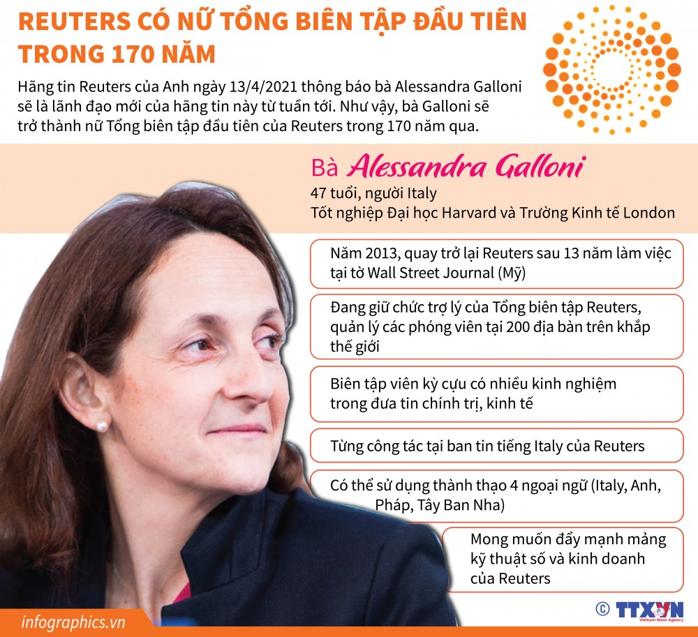 Chân dung nữ Tổng biên tập Reuters đầu tiên trong 170 năm qua. (Nguồn: TTXVN)
