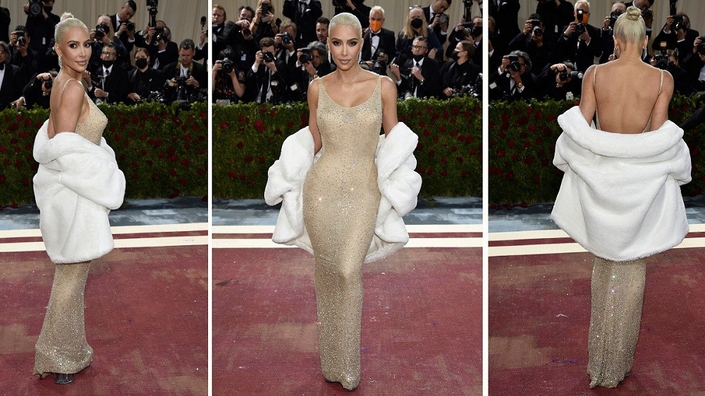 Kim Kardashian tại Met Gala chủ đề “Căn nguyên thời trang nước Mỹ”, Bảo tàng Nghệ thuật Metropolitan, New York. (Nguồn: Sky News)