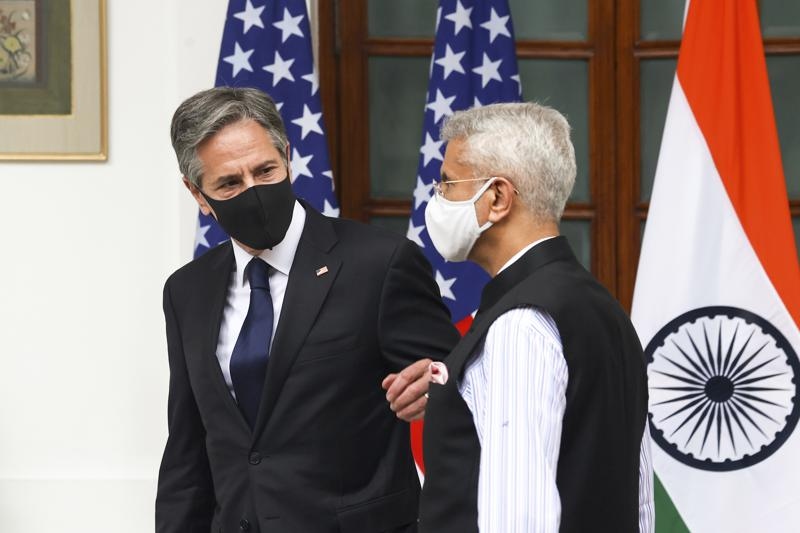 Ngoại trưởng Mỹ Antony Blinken và người đồng cấp Ấn Độ Jaishankar tại New Delhi ngày 28/8. (Nguồn: Twitter)