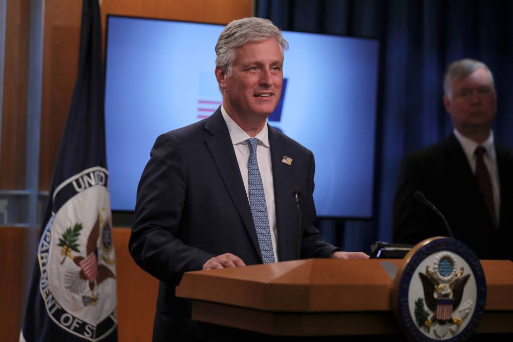 National security adviser Robert O'Brien speaks at the State Department in Washington on Aug. 11. | REUTERS 5616-obrine