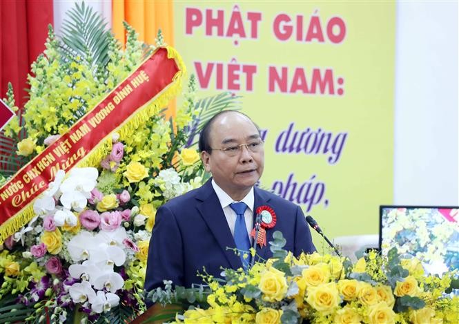 Chủ tịch nước Nguyễn Xuân Phúc phát biểu tại buổi lễ. (Nguồn: TTXVN)