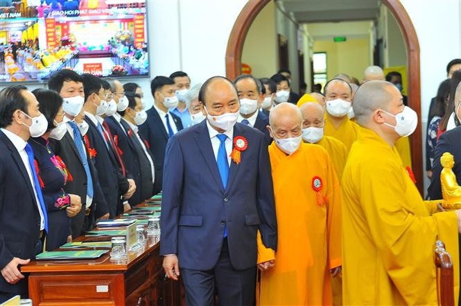 Chủ tịch nước Nguyễn Xuân Phúc đến dự Lễ kỷ niệm. (Nguồn: TTXVN)
