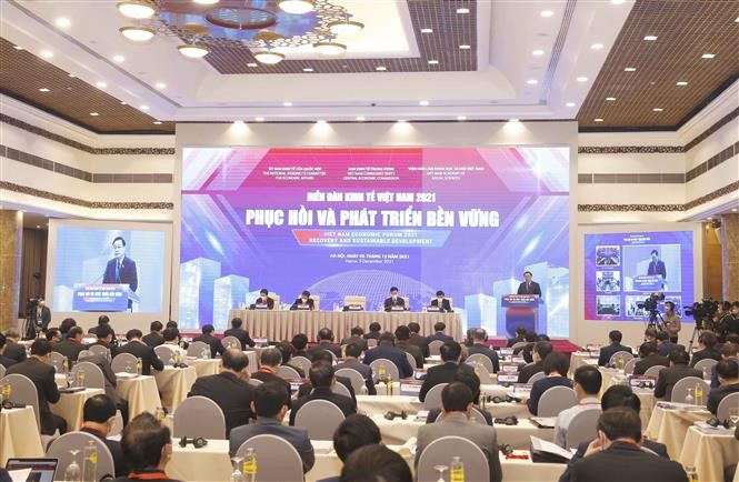 Quang cảnh Diễn đàn Kinh tế Việt Nam 2021. (Nguồn: TTXVN)