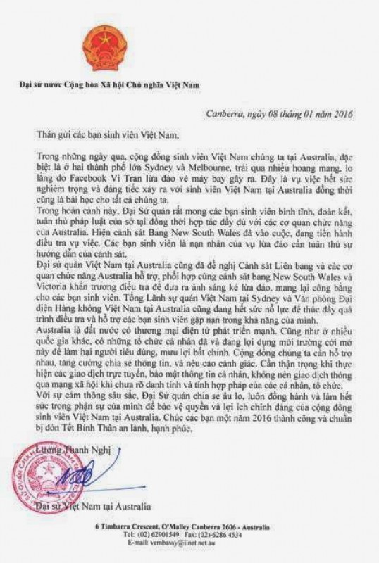 Đại sứ Việt Nam tại Australia gửi thư trấn an du học sinh dai su viet nam tai australia gui thu tran an du hoc sinh