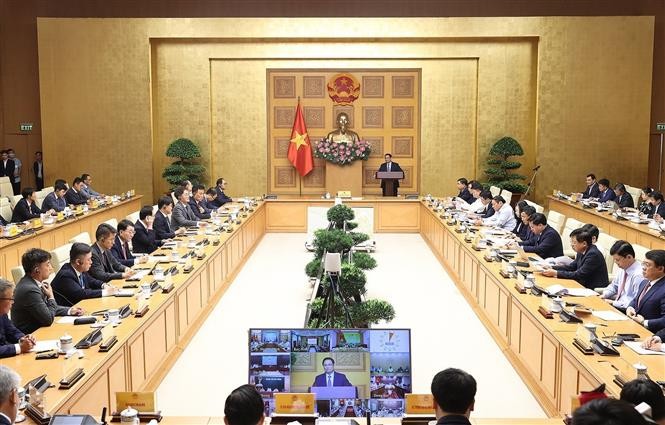 Toàn cảnh buổi đối thoại giữa Thủ tướng Phạm Minh Chính với các doanh nghiệp Hàn Quốc. (Nguồn: TTXVN)