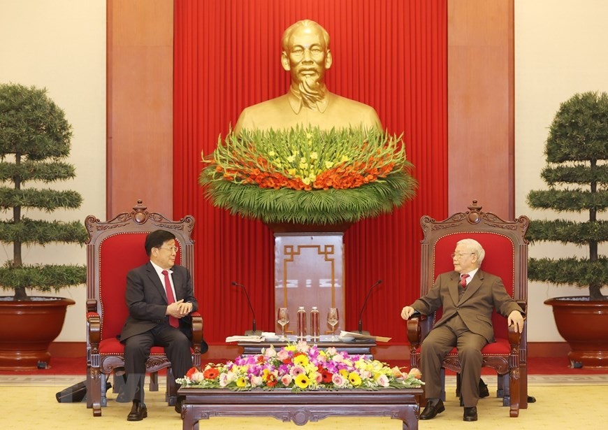 Tổng Bí thư, Chủ tịch nước Nguyễn Phú Trọng tiếp Bộ trưởng Bộ Công an Trung Quốc Triệu Khắc Chí. (Ảnh: Trí Dũng/TTXVN)