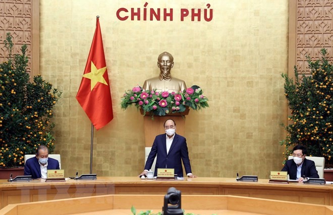 Thủ tướng Nguyễn Xuân Phúc phát biểu kết luận cuộc họp Thường trực Chính phủ về công tác phòng chống dịch COVID-19. Ảnh: VGP/Quang Hiếu