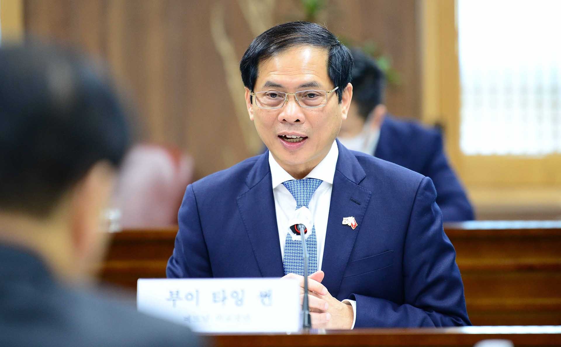 Bộ trưởng Ngoại giao Bùi Thanh Sơn phát biểu. (Nguồn: TTXVN)