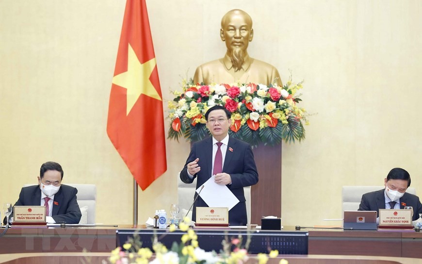 Chủ tịch Quốc hội Vương Đình Huệ phát biểu khai mạc Phiên họp thứ 8 của Ủy ban Thường vụ Quốc hội khóa XV. (Nguồn: TTXVN)