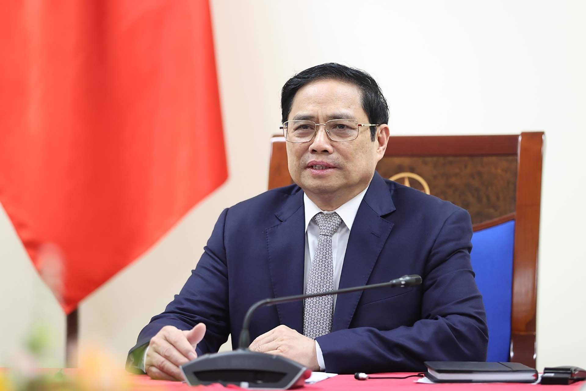 Thủ tướng Phạm Minh Chính điện đàm với ông Kasper Rorsted, Tổng Giám đốc Tập đoàn Adidas. (Nguồn: TTXVN) Thủ tướng Phạm Minh Chính điện đàm với ông Kasper Rorsted, Tổng Giám đốc Tập đoàn Adidas. (Nguồn: TTXVN)