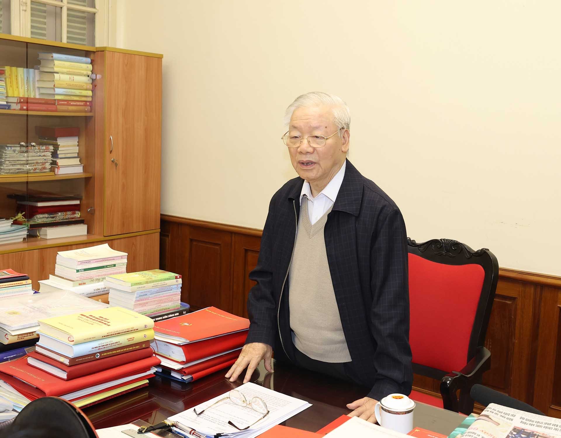 Tổng Bí thư Nguyễn Phú Trọng phát biểu kết luận cuộc họp. (Nguồn: TTXVN)
