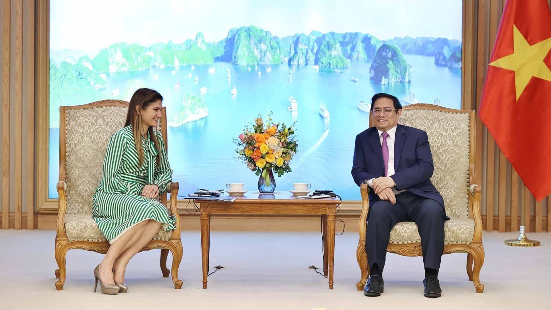Thủ tướng Phạm Minh Chính tiếp Bộ trưởng Ngoại giao Panama Érika Mouynes. (Nguồn: TTXVN) Thủ tướng Phạm Minh Chính tiếp Bộ trưởng Ngoại giao Panama Érika Mouynes. (Nguồn: TTXVN)