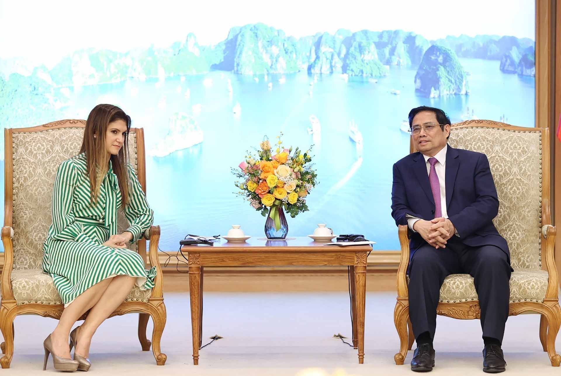Thủ tướng Phạm Minh Chính tiếp Bộ trưởng Ngoại giao Panama Érika Mouynes. (Nguồn: TTXVN)