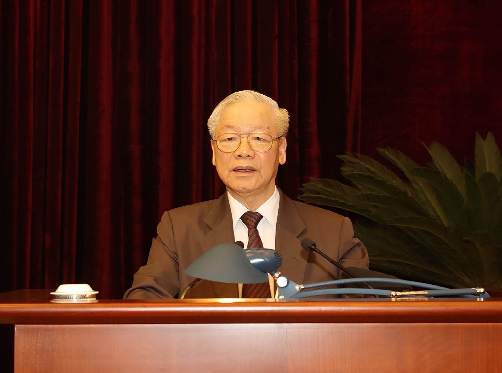 Tổng Bí thư Nguyễn Phú Trọng phát biểu kết luận hội nghị. (Nguồn: TTXVN)
