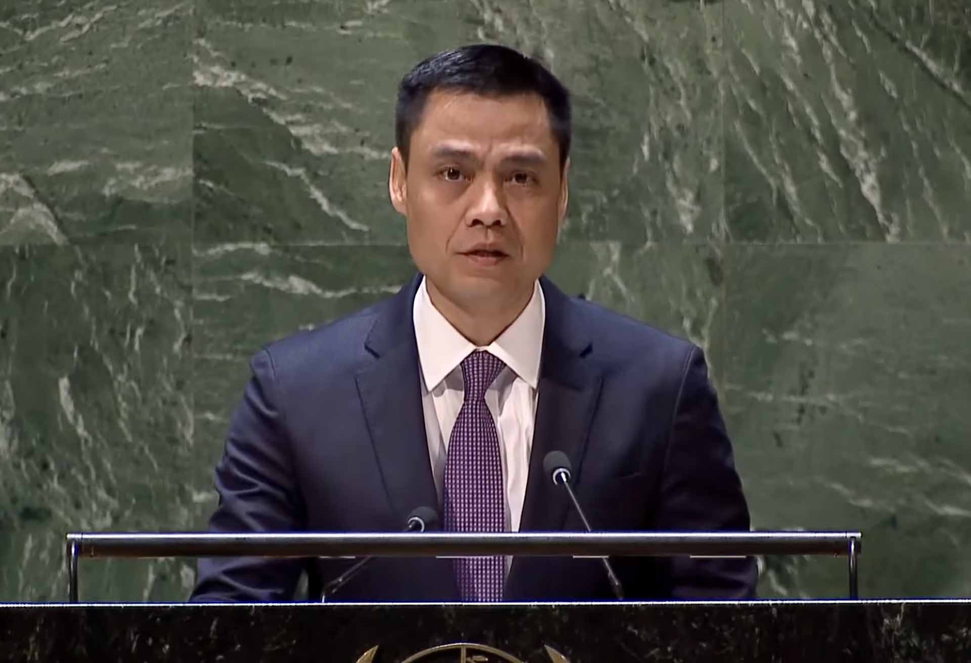 Đại sứ Đặng Hoàng Giang, Trưởng Phái đoàn thường trực Việt Nam tại LHQ phát biểu tại cuộc họp.