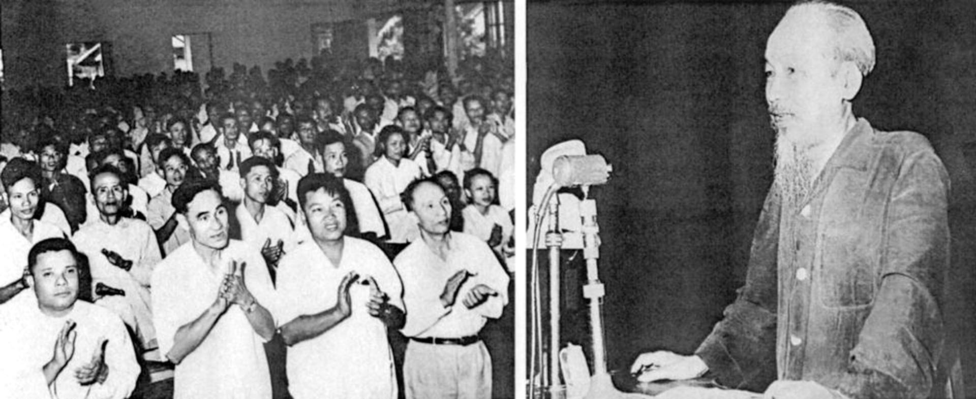 Chủ tịch Hồ Chí Minh nói chuyện tại Hội nghị Ngoại giao lần thứ hai tại Trụ sở Bộ Ngoại giao - số 1 Tôn Thất Đàm, năm 1962. (Ảnh tư liệu)