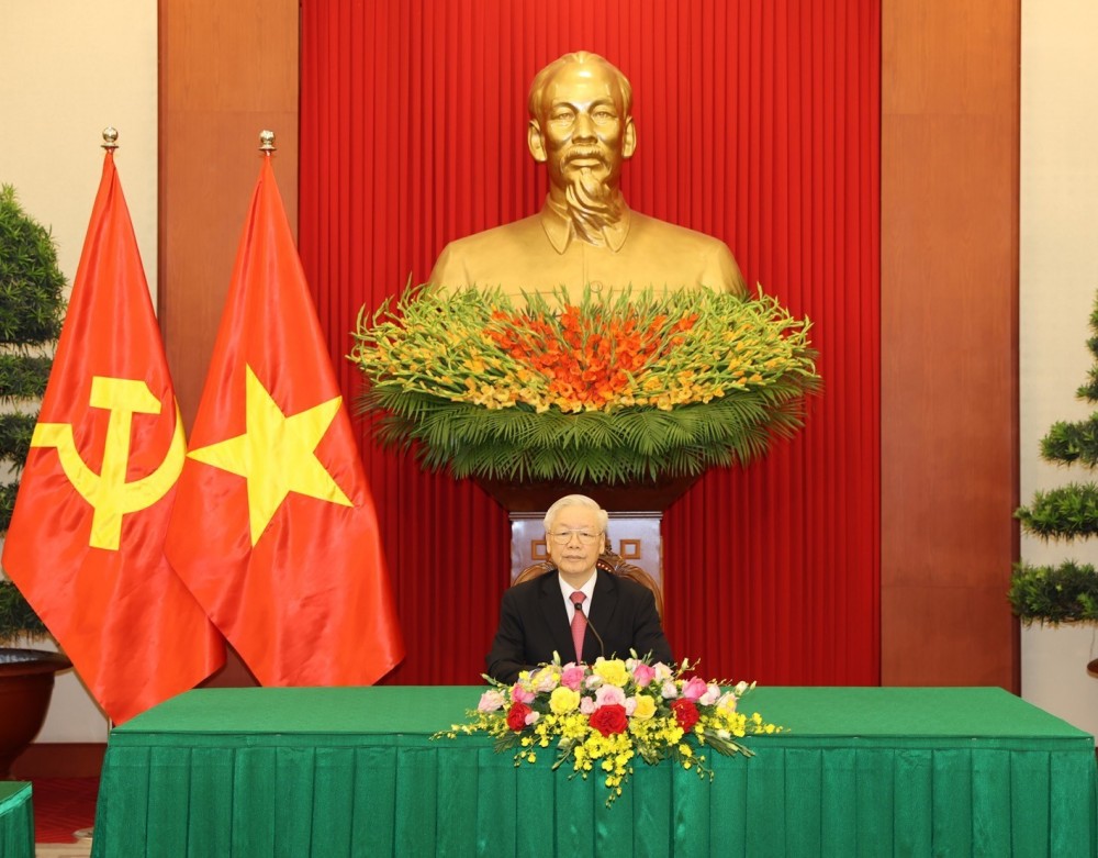 Tổng Bí thư Nguyễn Phú Trọng hội đàm trực tuyến với Bí thư thứ nhất Đảng Cộng sản Cuba