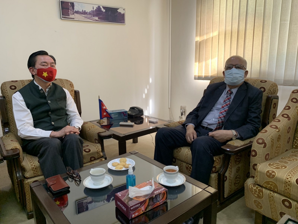, Đại sứ Phạm Sanh Châu và Đại sứ Nepal tại Ấn Độ Deep Kumar Upadhayay
