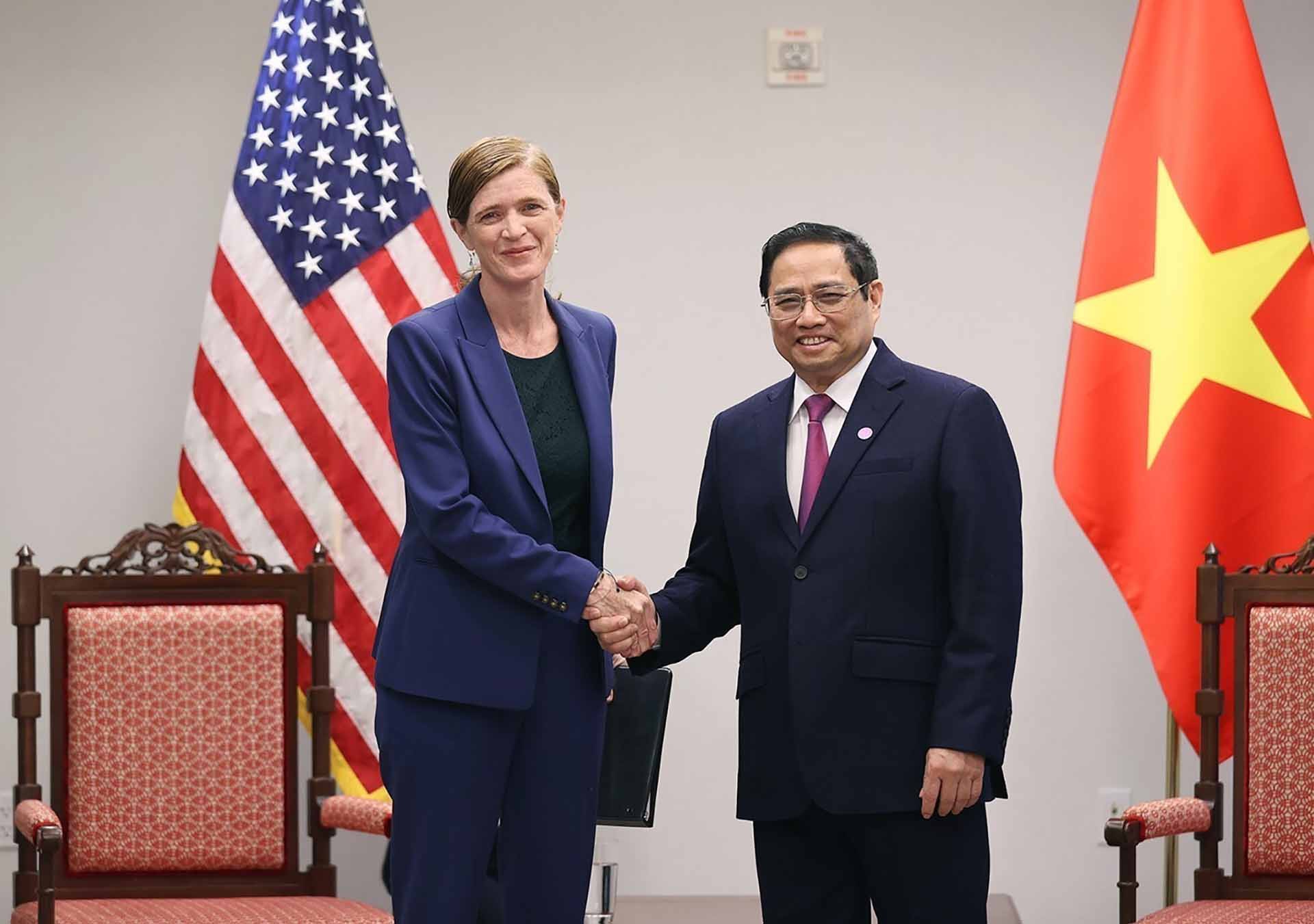 Thủ tướng Phạm Minh Chính tiếp bà Samatha Power, Giám đốc Cơ quan phát triển quốc tế Hoa Kỳ USAID. (Nguồn: TTXVN)