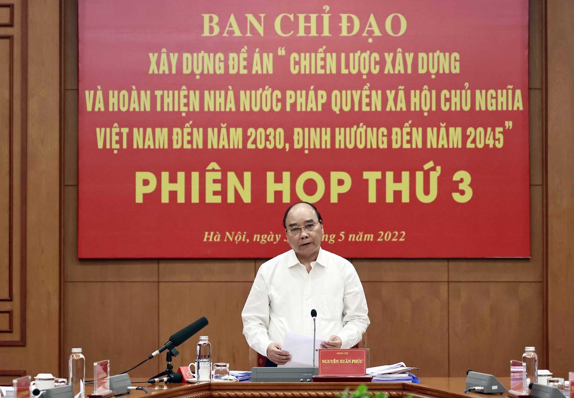 Chủ tịch nước Nguyễn Xuân Phúc, Trưởng ban Chỉ đạo phát biểu. (Nguồn: TTXVN)