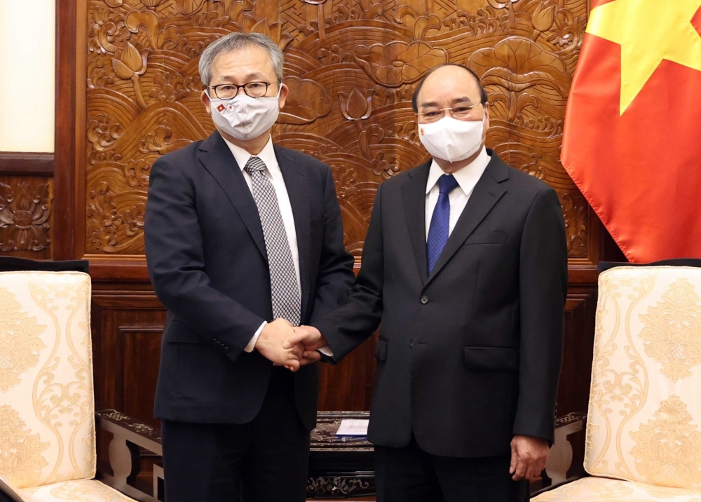 Chủ tịch nước Nguyễn Xuân Phúc tiếp Đại sứ Nhật Bản Yamada Takio. (Nguồn: TTXVN)