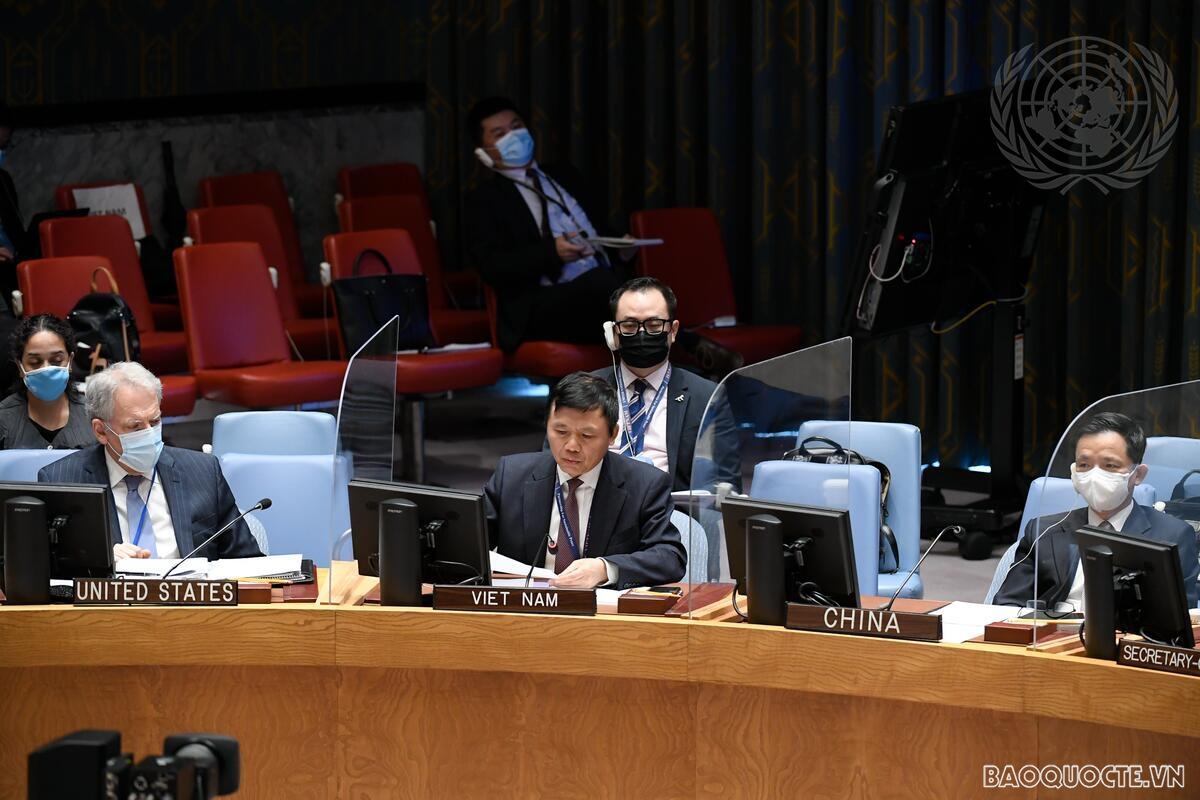 Đại sứ Đặng Đình Quý, Trưởng Phái đoàn đại diện thường trực Việt Nam tại Liên hợp quốc phát biểu tại cuộc họp. 