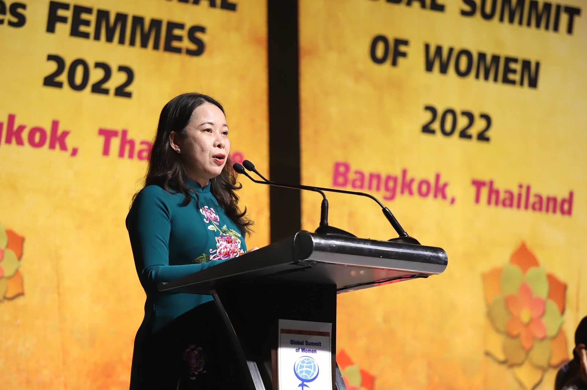Phó Chủ tịch nước Võ Thị Ánh Xuân phát biểu tại Lễ khai mạc Hội nghị Thượng đỉnh phụ nữ toàn cầu năm 2022. (Nguồn: TTXVN)
