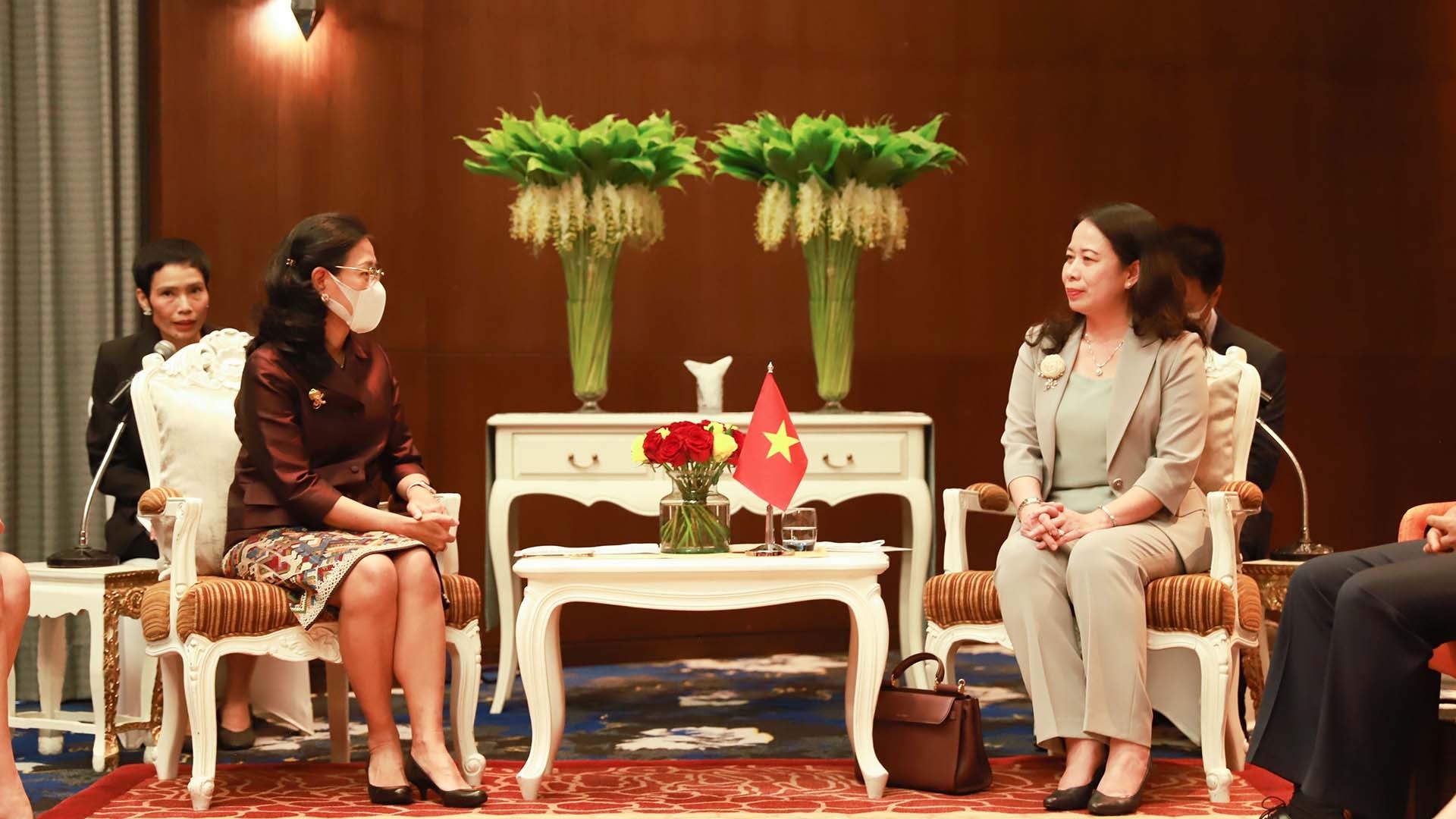 Phó Chủ tịch nước Võ Thị Ánh Xuân tiếp Phó Chủ tịch điều hành phát triển kinh doanh quốc tế tập đoàn Central, bà Jariya Chirathivat. (Nguồn: TTXVN)